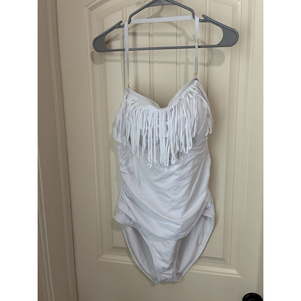 Swimsuits for All Women's Fringe Bandeau One Piece Swimsuit White Size 16 NWT